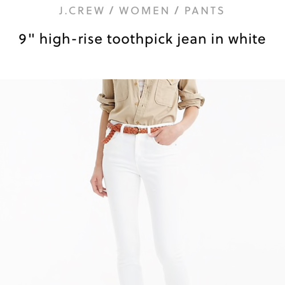 J.Crew 9” High-Rise Toothpick White Jean, size 27
